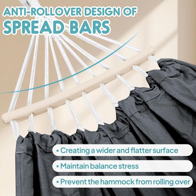 Anyoo Garden Cotton Hammock Comfortable Fabric Hammock with Spreader Bar Sturdy Hammocks Up to 450lbs Portable Lightweight Hammocks with Travel Bag for Camping Outdoor/Indoor Patio Backyard - Image 4